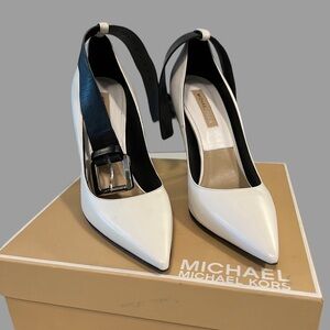 Michael Kors, black, white and silver point toe high heels